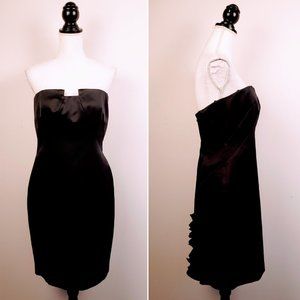 DAVID MEISTER Dress, Black Ruffle Sleeveless Zipper Wedding Gown, 8